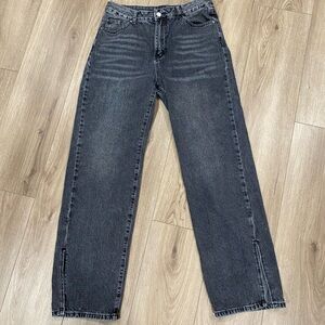 SHEIN SIZE 30 washed black denim jeans with slit on leg bottom. Cute and trendy!